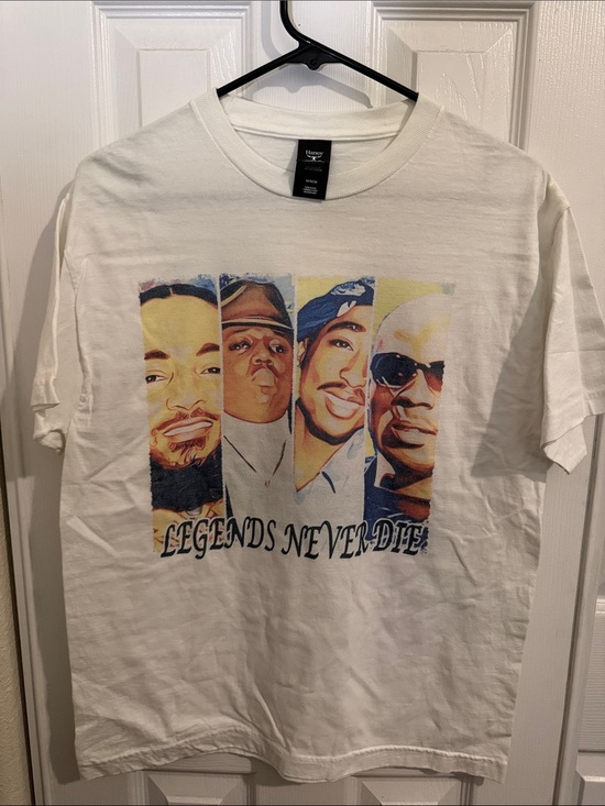 Hanes Beefy Other - White Graphic Tee with 'Legends Never Die' Portrait Print